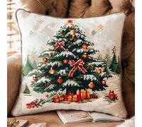 kitphoenix Coussin au Crochets à Loquet Bricolage Sapin de Noël Kit de Tapis de Crochet à Point, Création de Tapis à Crocher pour Adultes et Enfants, Modèle de couleur pré-imprimé, 43x43cm