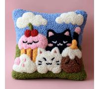 kitphoenix Coussin Au Crochets À Loquet Desserts Kit De Tapis De Crochet À Point,Création De Tapis À Crocher Pour Adultes Et Enfants,43X43Cm