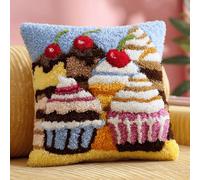 kitphoenix Crochet À La Main Kits Desserts Kits De Coussins Avec Crochet,Tapis Point Noué À Faire Pour Enfants Adultes Débutants,Artisanat Créatif 43X43Cm