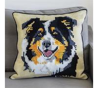 kitphoenix DIY Crochet à la Main Kits Animaux Chien Kits de Coussins avec Crochet, Kit Tapis Point Noué à Faire pour Enfants Adultes Débutants,Artisanat Créatif 43x43cm