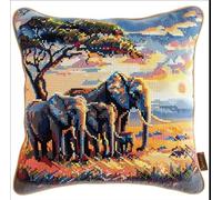 kitphoenix DIY Crochet à la Main Kits Éléphant Kits de Coussins avec Crochet, Kit Tapis Point Noué à Faire pour Enfants Adultes Débutants,Artisanat Créatif 43x43cm