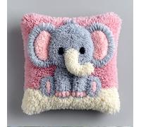 kitphoenix Diy Crochet À La Main Kits, Kits De Coussins Avec Crochet, Bébé Éléphant,43×43Cm Kit Tapis Point Noué À Faire Pour Débutants,Adultes Ou Enfants,Latch Hook Canevas Coussin Point