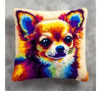 kitphoenix Diy Crochet À La Main Kits, Kits De Coussins Avec Crochet, Chihuahua,43×43Cm Kit Tapis Point Noué À Faire Pour Débutants,Adultes Ou Enfants,Latch Hook Canevas Coussin Point