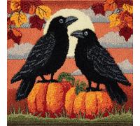 kitphoenix Diy Crochet À La Main Kits, Kits De Coussins Avec Crochet, Corbeaux Et Citrouilles,43×43Cm Kit Tapis Point Noué À Faire Pour Débutants,Adultes Ou Enfants,Latch Hook Canevas Coussin Point