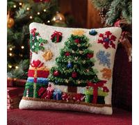 kitphoenix Diy Crochet À La Main Kits, Kits De Coussins Avec Crochet, Sapin De Noël Et Cadeaux,43×43Cm Kit Tapis Point Noué À Faire Pour Débutants,Adultes Ou Enfants,Latch Hook Canevas Coussin Point