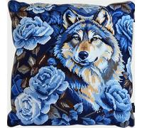 kitphoenix DIY Crochet à la Main Kits Loup Tapis DIY Broderie Kit Tapis Point Noué à Faire pour Débutants, Adultes ou Enfants,Latch Hook Canevas Coussin Point 43x43cm