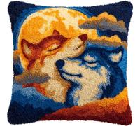 kitphoenix Diy Crochet À La Main Kits Lune Et Loup Kits De Coussins Avec Crochet,Kit Tapis Point Noué À Faire Pour Enfants Adultes Débutants,Artisanat Créatif 43X43Cm