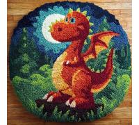 kitphoenix Diy Crochet À La Main Kits Tapis Dinosaure Kits De Coussins Avec Crochet, Kit Tapis Point Noué À Faire Pour Adultes Débutants,Artisanat Créatif 50X50Cm