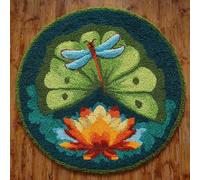 kitphoenix Diy Crochet À La Main Kits Tapis Libellule Kits De Coussins Avec Crochet, Kit Tapis Point Noué À Faire Pour Adultes Débutants,Artisanat Créatif 50X50Cm