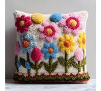 kitphoenix Diy Crochet À La Main Kits Œufs De Pâques Fleuris Kits De Coussins Avec Crochet, Kit Tapis Point Noué À Faire Pour Adultes Débutants,Artisanat Créatif 43X43Cm