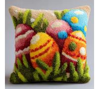 kitphoenix Diy Crochet À La Main Kits Œufs De Pâques Kits De Coussins Avec Crochet, Kit Tapis Point Noué À Faire Pour Adultes Débutants,Artisanat Créatif 43X43Cm