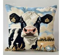 kitphoenix DIY Crochet à la Main Kits Vache animale Kit Coussin au Point Noué, 43×43CM création de Tapis et Canvas, Kit Tapis Point Noué,Tapis Point Noué Kit