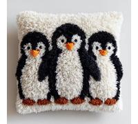 kitphoenix Kit Complet Crochet pour Coussin - Point de Verrouillage,Adorable petit pingouin,DIY Débutants Adultes,43x43 cm,Cadeau Fait Main
