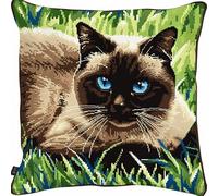 kitphoenix Kit Complet de Crochet pour Coussin Chat Kit Coussin au Point Noué, 43×43CM création de Tapis et Canvas, Kit Tapis Point Noué,Tapis Point Noué Kit