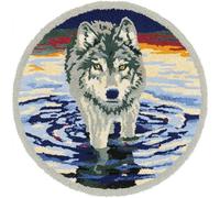 kitphoenix Kit Complet De Crochet Pour Tapis,Loup Diy Broderie Kit Tapis Point Noué À Faire Pour Débutants,Adultes,Latch Hook Canevas Rug,50X50Cm