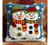 kitphoenix Kit Coussin au Point Noué 43x43cm,Couple de bonhommes de neige de Noël,Loquet Crochet Complet DIY pour Débutants,Enfants et Adultes,Activité Créative Relaxante et Décoration Maison