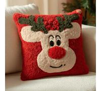 kitphoenix Kit Coussin au Point Noué 43x43cm,Elk de Noël,Loquet Crochet Complet DIY pour Débutants,Enfants et Adultes,Activité Créative Relaxante et Décoration Maison