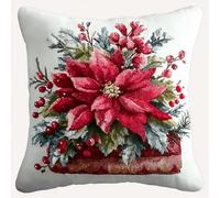 kitphoenix Kit Coussin au Point Noué 43x43cm,Fleurs de poinsettia de Noël,Loquet Crochet Complet DIY pour Débutants,Enfants et Adultes,Activité Créative Relaxante et Décoration Maison