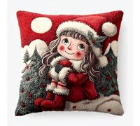 kitphoenix Kit Crochet à Loquet Complet,Housse de Coussin Point Noué DIY 43x43cm,Fille de Noël,Kit Créatif Facile pour Débutants Enfants Adultes,pour Déco Maison et Loisirs Manuels Amusants