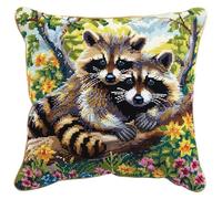 kitphoenix Kit Crochet de Verrouillage Raton laveur Tapis DIY Broderie Kit Tapis Point Noué à Faire pour Débutants, Adultes ou Enfants,Latch Hook Canevas Coussin Point 43x43cm