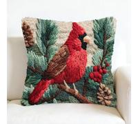 kitphoenix Kit de coussin à crochet 43x43cm,cardinal rouge et feuilles de pin,Set de loisirs créatifs pour débutants,toile pré-imprimée et fil pour la décoration intérieure - 5