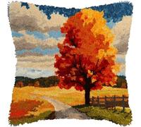 kitphoenix Kit de coussin à crochet 43x43cm,housse de coussin à faire soi-même avec motif de paysage d'automne et de sycomore,fil,crochet et toile,kit de loisirs créatifs pour adultes et débutants