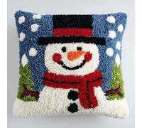 kitphoenix Kit de Coussin au Point Noué Complet 43x43cm,Joyeux bonhomme de neige de Noël,Loquet Crochet de Qualité pour Débutants,Activité Manuelle Relaxante et Décoration Intérieure Élégante