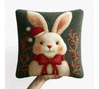 kitphoenix Kit de Coussin au Point Noué Complet 43x43cm,Lapin de Noël,Loquet Crochet de Qualité pour Débutants,Activité Manuelle Relaxante et Décoration Intérieure Élégante