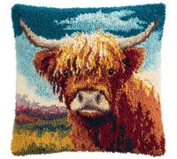 kitphoenix Kit De Coussin Avec Crochet À Loquet Bovins Des Highlands Kits De Coussins Avec Crochet,Kit Tapis Point Noué À Faire Pour Enfants Adultes Débutants,Artisanat Créatif 43X43Cm