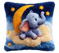kitphoenix Kit De Coussin Avec Crochet À Loquet Éléphant 43×43 Cm Création De Tapis Et Canvas, Point Noué À Faire Pour Débutants, Adultes Ou,Latch Hook Canevas Coussin Point