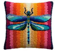 kitphoenix Kit De Coussin Avec Crochet À Loquet Libellule 43×43 Cm Création De Tapis Et Canvas, Point Noué À Faire Pour Débutants, Adultes Ou,Latch Hook Canevas Coussin Point