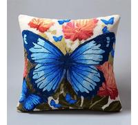 kitphoenix Kit De Coussin Avec Crochet À Loquet pour Enfants Adultes,Fleurs de papillon,Diy Crochet À La Main,43x43cm Création De Tapis Et Canvas,Kit Tapis Point Noué