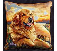 kitphoenix Kit De Crochet À Loquet 43Cmx43Cm Chien Golden Retriever Au Coucher Du Soleil Kit Crochet De Verrouillage Tapis Diy