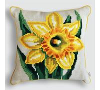 kitphoenix Kit de Crochet à Loquet pour Coussin 43x43 cm,Narcisse,Kits Complet DIY Tapis Point Noué avec Canevas Imprimé,Fils et Outils,Kit Loisirs Créatifs Adultes