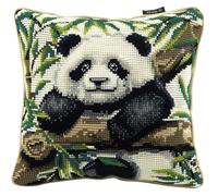 kitphoenix Kit de Crochet de Verrouillage Coussin Panda Tapis DIY Broderie Kit Tapis Point Noué à Faire pour Débutants, Adultes ou Enfants,Latch Hook Canevas Coussin Point 43x43cm