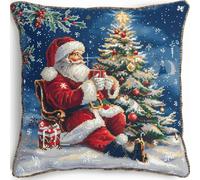 kitphoenix kit de crochet pour adulte et enfant,Sapin de Noël et Père Noël,Kit De Coussin Avec Crochet À Loquet,Housse De Coussin Pour Décoration D'Intérieur,43x43 cm