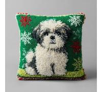 kitphoenix Kit de crochet pour coussin de Noël Shih Tzu avec housse de coussin pré-imprimée,kit de crochetage pour loisirs créatifs et décoration d'intérieur 43x43cm -4