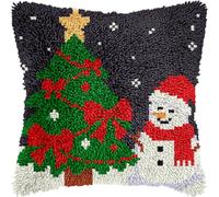 kitphoenix Kit de Tapisserie Coussin 43x43 cm, Latch Hook DIY Thème de Noël | 10 à 20 % de fil supplémentaire pour pratiquer et compenser les pertes, avec guide illustré inclus