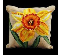 kitphoenix Kit Latch Hook Coussin 43x43 cm,Narcisse,Tapis Point Noué DIY pour Débutants et Adultes,Canevas Imprimé avec Fils et Aiguille,Kit Tapis à Faire Soi-Même