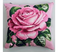 kitphoenix Kit Latch Hook Coussin 43x43 cm,Roses roses,Tapis Point Noué DIY pour Débutants et Adultes,Canevas Imprimé avec Fils et Aiguille,Kit Tapis à Faire Soi-Même