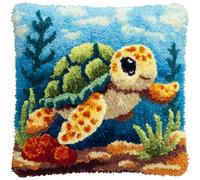 kitphoenix Kit Latch Hook DIY pour Débutants et Enfants - Tapis et Coussin 43x43cm, Point Noué Facile, Broderie Créative à Faire Soi-même,Mignonne petite tortue