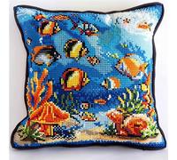 kitphoenix Kit Point De Croix Pour Coussin Coton Multicolore 40 X 40 Cm Poisson Animal Sous-Marin Diy Kit Loisir Créatif Pour Adulte Avec Fil Et Aiguille À Broder