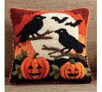 kitphoenix Kit Point Noué Á Faire Coussin Broderie Debutant Corbeaux Et Citrouilles Diy Latch Hook Kit Complet Decoration Maison Manuelle Loisir Créatif Ca 43 X 43 Cm Embroidery