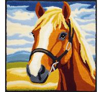 kitphoenix Kit Point Noué Coussin,Cheval Crochet de Verrouillage Kits de Coussins avec Crochet,Tapis Point Noué à Faire,Latch Hook Canevas Coussin Point,43x43cm