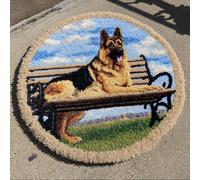kitphoenix Kit Tapis Point Noué À Faire Pour Adultes,Berger Allemand Kits De Tapis À Crocheter Diy,Set De Fabrication De Coussin Avec Toile Imprimée,Cadeau,50X50Cm