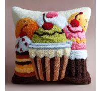 kitphoenix Kit Tapis Point Noué À Faire Pour Débutants,Desserts Adultes Ou Enfants,Kit Crochet De Verrouillage Latch Hook Canevas Coussin Point 43X43Cm