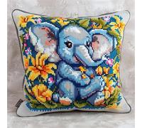 kitphoenix Kits de Crochet de Verrouillage Animaux Éléphant Kit de Tapis à Crochets 43cm x 43cm Kit Tapis au Point noué for Adultes Débutants Bricolage,pour la Décoration D'oreillers et de Coussins