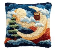 kitphoenix Kits De Crochet De Verrouillage Lune Et Hibou Kit De Tapis À Crochets 43Cm X 43Cm Kit Tapis Au Point Noué For Adultes Débutants Bricolage,Pour La Décoration D'Oreillers Et De Coussins