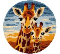 kitphoenix Rond Kit De Tapis De Crochet À Point Noué Di Girafe Mère Et Son Petit 50X50Cm Coussin Au Crochets À Loquet Bricolage, Création De Tapis À Crocher Pour Adultes Et Enfants, Modèle De