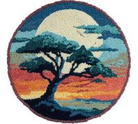 kitphoenix Rond Kit De Tapis De Crochet À Point Noué Di La Lune Et L'Arbre 50X50Cm Coussin Au Crochets À Loquet Bricolage, Création De Tapis À Crocher Pour Adultes Et Enfants, Modèle De Coule